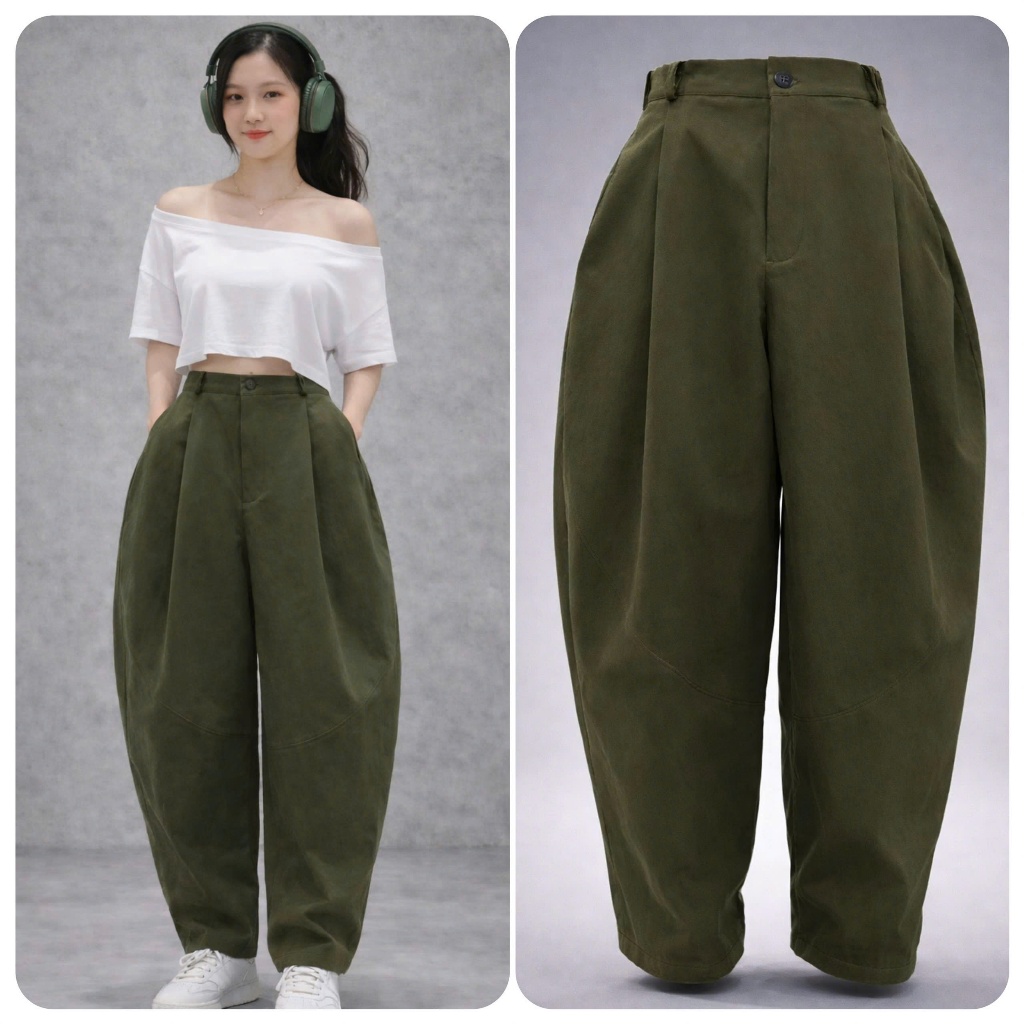 Quần ống cong dáng rộng Ly 179 Nhún ly trước  sau có túi Kaki dày dặn Sóng Giặt Máy Thoải Mái Phong Cách Đi Làm Học Tiệc