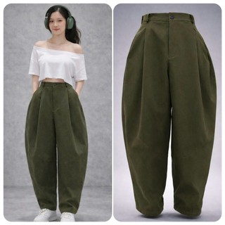 Quần ống cong dáng rộng Ly179 Nhún ly trước  sau có túi Kaki dày dặn Sóng Giặt Máy Thoải Mái Phong Cách Đi Làm Học Tiệc
