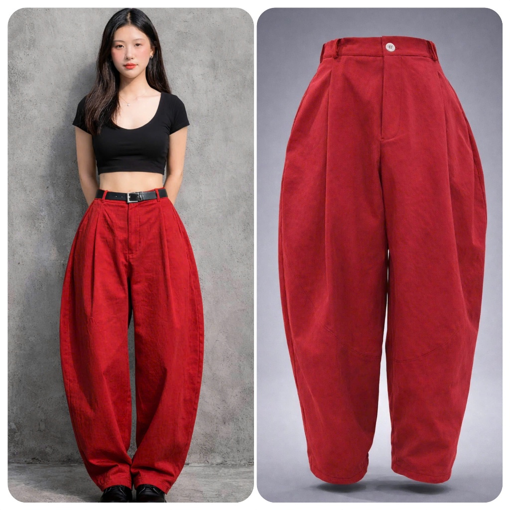 Quần ống cong dáng rộng Ly 179 Nhún ly trước  sau có túi Kaki dày dặn Sóng Giặt Máy Thoải Mái Phong Cách Đi Làm Học Tiệc