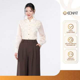 Áo Sơ Mi Nữ 𝐂𝐂𝐇𝐀𝐓 Dáng Suông Kiểu Perfetta Trang Trí Cách Điệu Chất Liệu Tơ Mềm Mại 16FDV8006ST