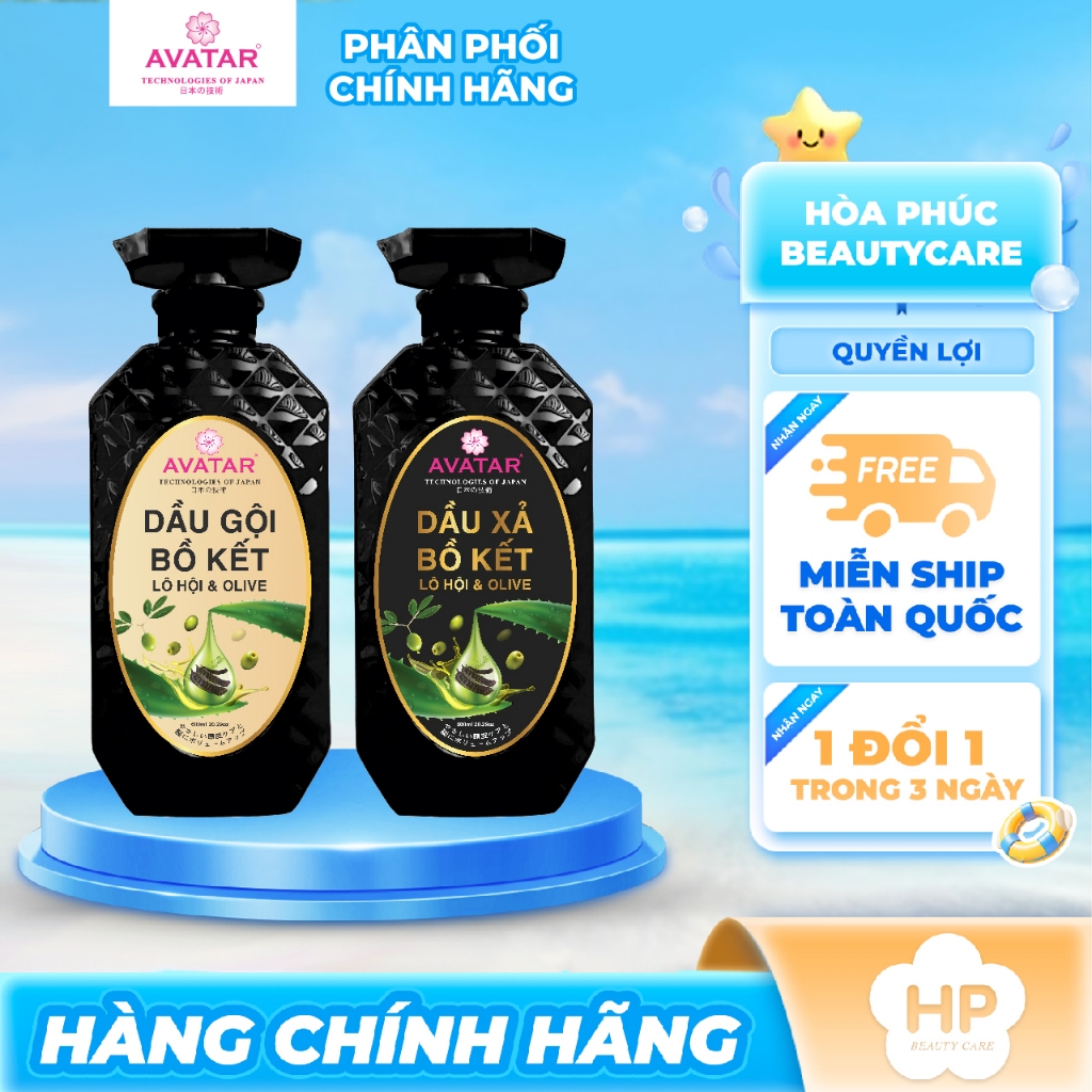Bộ Dầu Gội - Xả Phục Hồi Tóc Suôn Mượt Avatar Chiết Xuất Bồ Kết Lô Hội Và Olive 600mL
