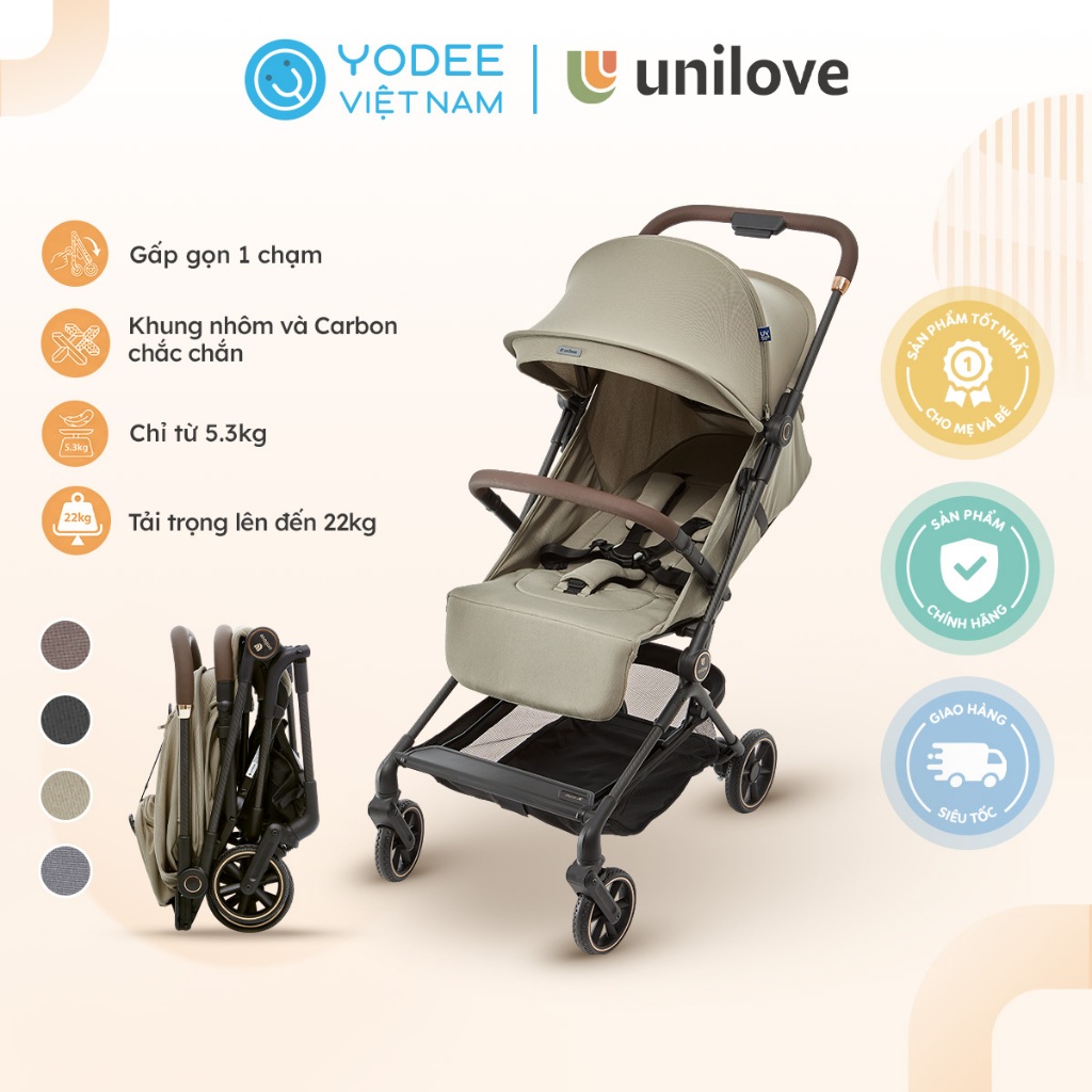 Unilove Xe đẩy AERO - AERO X siêu nhẹ, dễ dàng gấp gọn bằng một tay, có mái che chống tia UV, bánh xe chống xóc