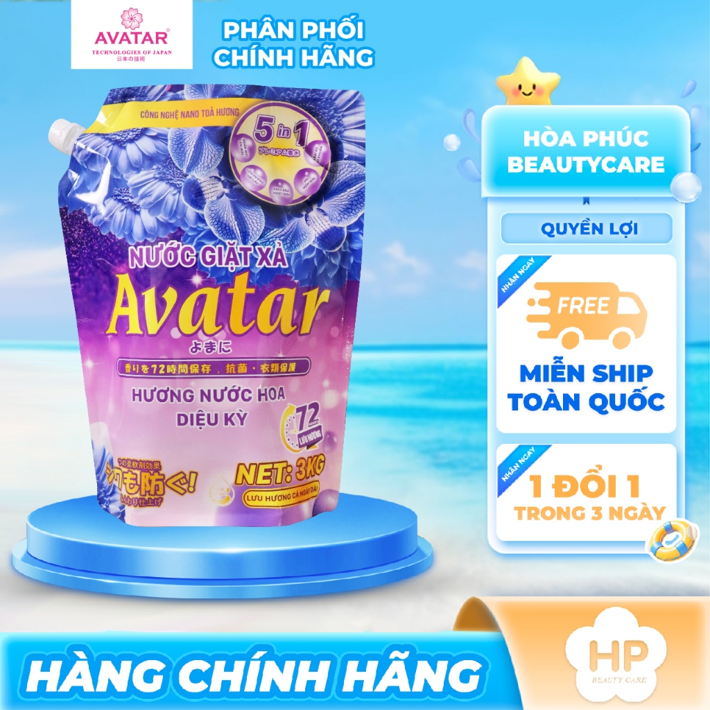 Nước Giặt Xả Avatar 5 Trong 1 Hương Nước Hoa Lưu Hương 72h (Túi 3kg)