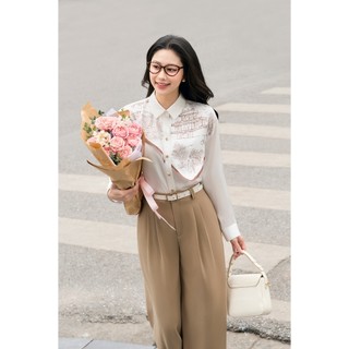 Áo Kiểu Nữ Sơ Mi Lụa Công Sở LAMER FASHION Dài Tay Cổ Đức Phủ Khăn Liền In Họa Tiết Thiết Kế L61H26Q009