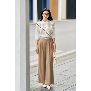 Áo Kiểu Nữ Sơ Mi Lụa Công Sở LAMER FASHION Dài Tay Cổ Đức Phủ Khăn Liền In Họa Tiết Thiết Kế L61H26Q009