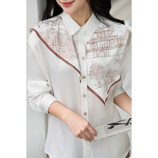 Áo Kiểu Nữ Sơ Mi Lụa Công Sở LAMER FASHION Dài Tay Cổ Đức Phủ Khăn Liền In Họa Tiết Thiết Kế L61H26Q009