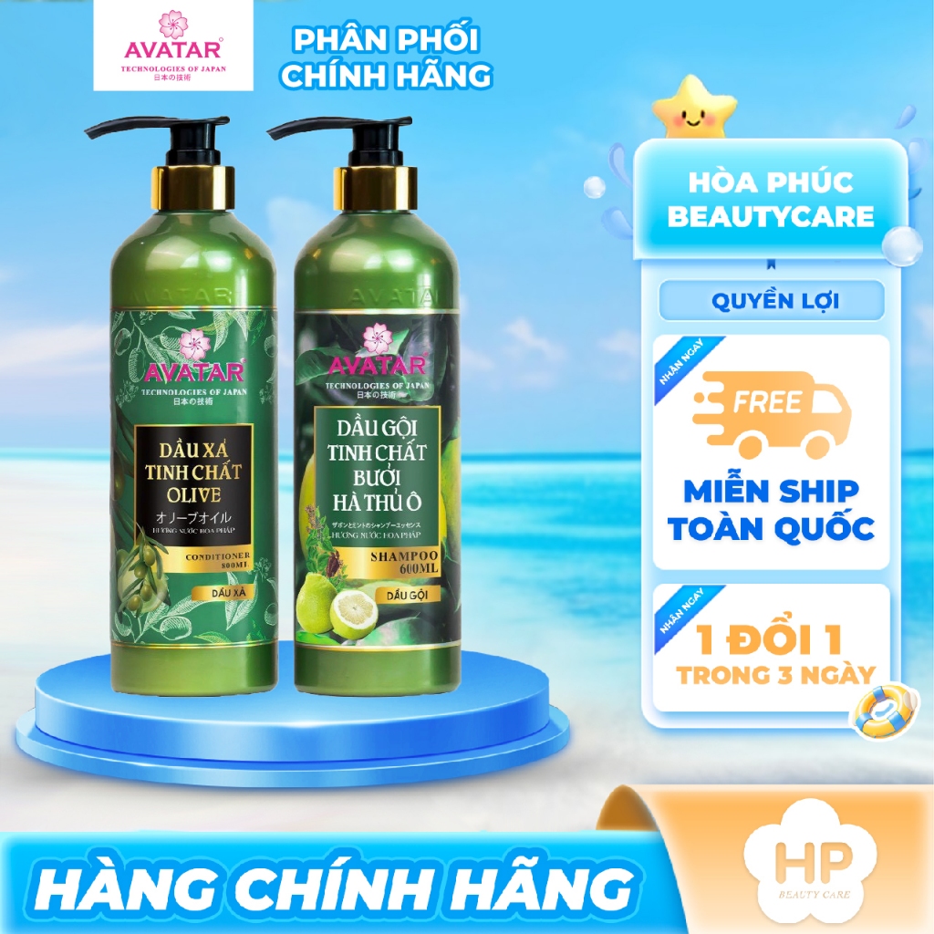 Bộ Dầu Gội Xả Avatar Cao Cấp Tinh Chất OLIVE Giúp Tóc Bồng Bềnh Chắc Khỏe (600mL - 800mL)