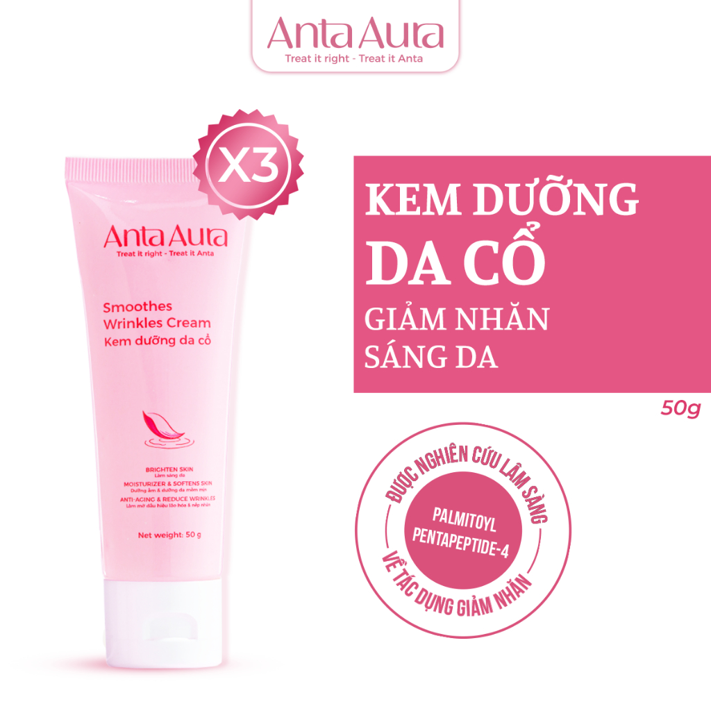 [Combo 3] Kem dưỡng da cổ Anta Aura giảm nhăn, dưỡng ẩm, sáng da, chiết xuất hoa sen -  1 tuýp 50g