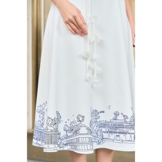 Đầm Công Sở Dáng Dài LAMER FASHION Tay Ngắn In Họa Tiết Phối Nơ Eo Thanh Lịch Sang Trọng L63L26H003