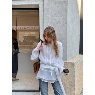 Le rouge | Soft Glitter Sheer top Áo kiểu tơ mềm thắt eo tay bồng