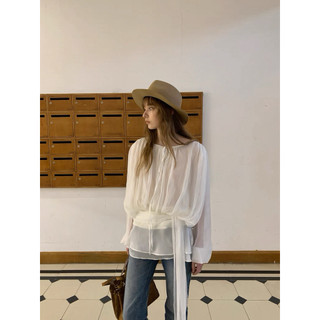 Le rouge | Soft Glitter Sheer top Áo kiểu tơ mềm thắt eo tay bồng