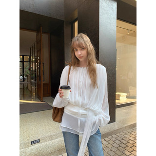 Le rouge | Soft Glitter Sheer top Áo kiểu tơ mềm thắt eo tay bồng