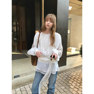 Le rouge | Soft Glitter Sheer top Áo kiểu tơ mềm thắt eo tay bồng