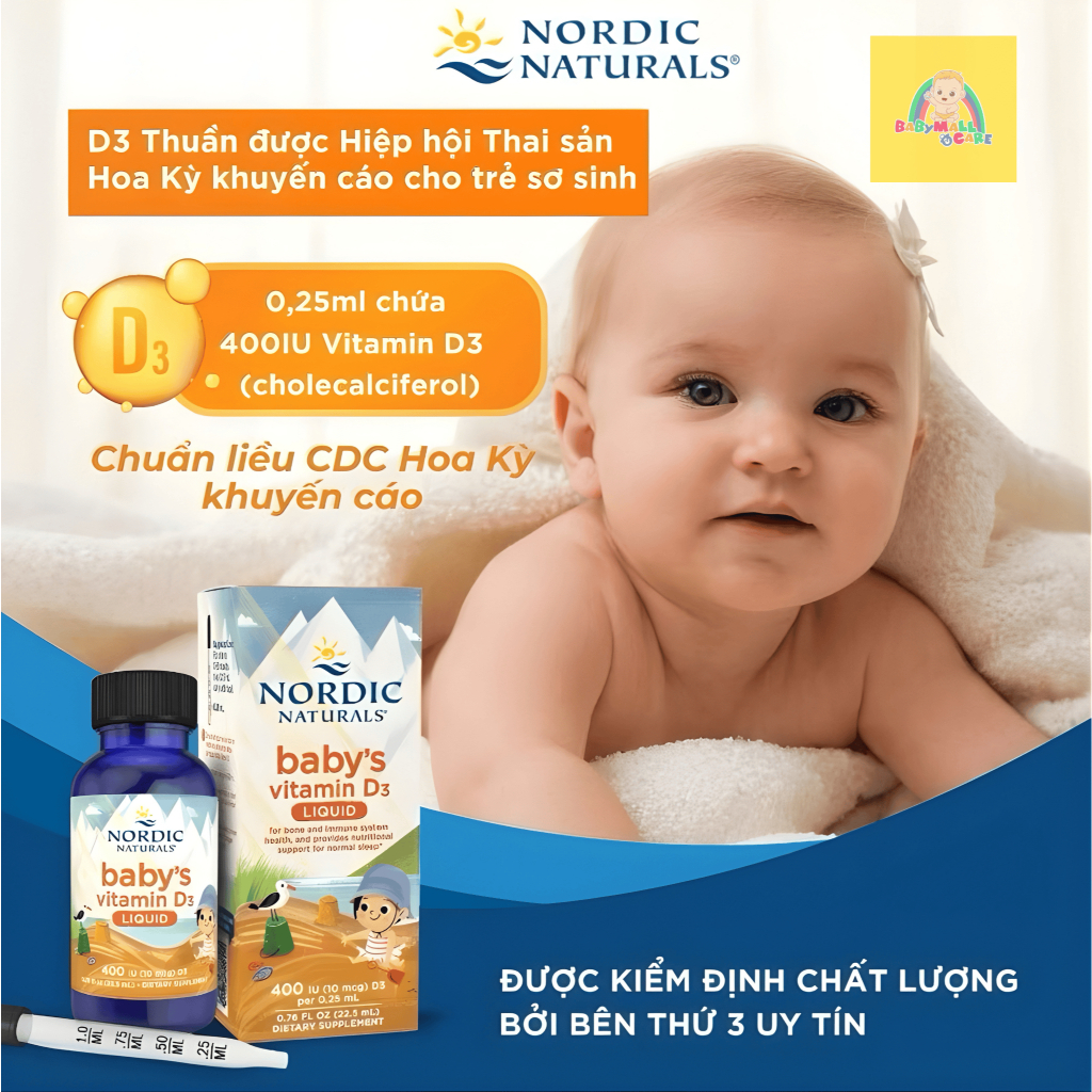 Dung Dịch Nhỏ Giọt Baby’s Vitamin D3 Nordic Naturals 22.5ml Bổ Sung Vitamin D3 Cho Trẻ|Babymall&Care