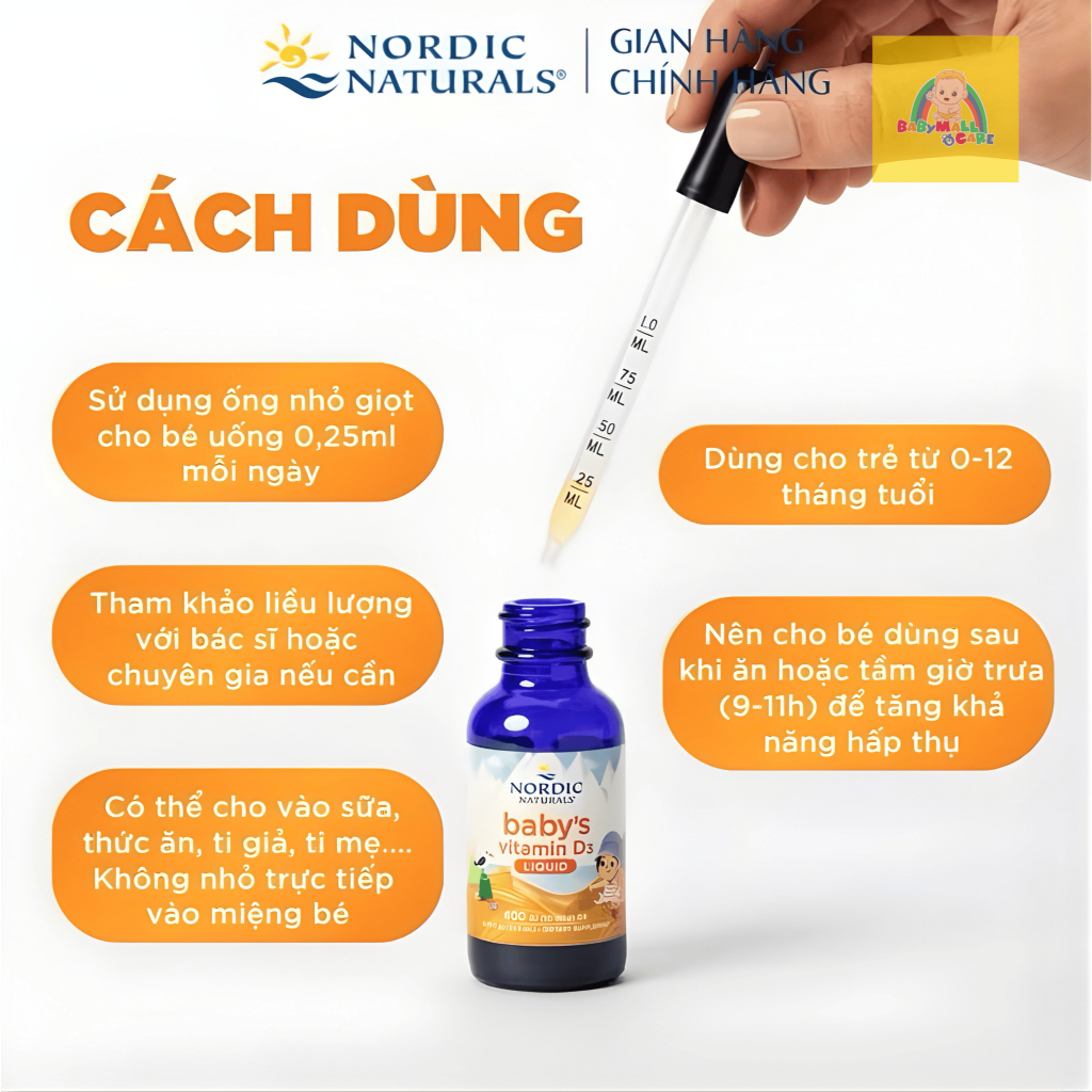 Dung Dịch Nhỏ Giọt Baby’s Vitamin D3 Nordic Naturals 22.5ml Bổ Sung Vitamin D3 Cho Trẻ|Babymall&Care