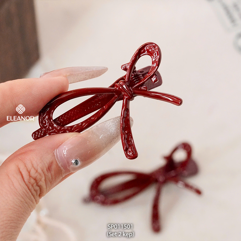 Set 2 cái kẹp tóc nữ Eleanor Accessories hình nơ đỏ phụ kiện tóc kẹp tóc mái 11501