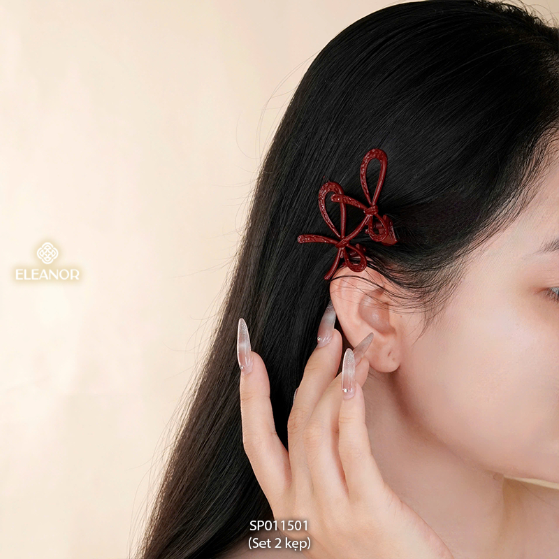 Set 2 cái kẹp tóc nữ Eleanor Accessories hình nơ đỏ phụ kiện tóc kẹp tóc mái 11501