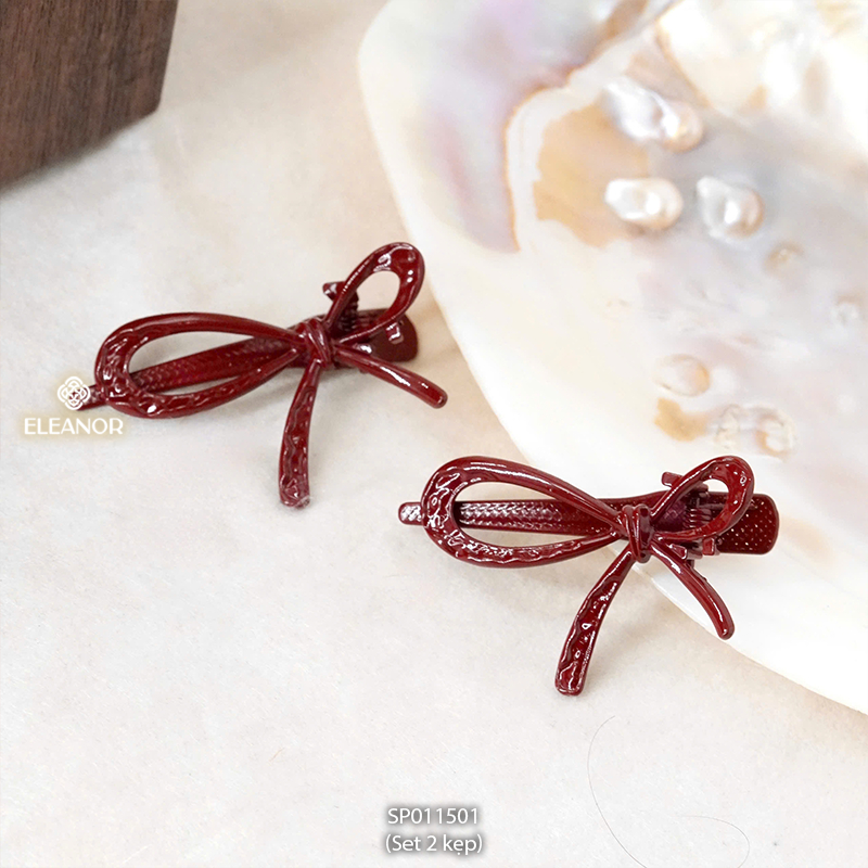 Set 2 cái kẹp tóc nữ Eleanor Accessories hình nơ đỏ phụ kiện tóc kẹp tóc mái 11501