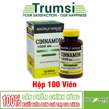 Viên Kiểm Soát Đường Huyết Cinnamon 1000mg Mason Natural Hỗ Trợ Tiểu Đường Hạn Chế Tăng Đường 100V