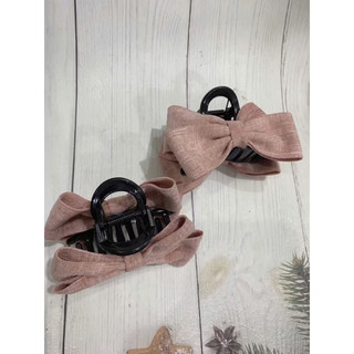 kẹp tóc nơ nhung mềm mịn màu hồng baby size 8p