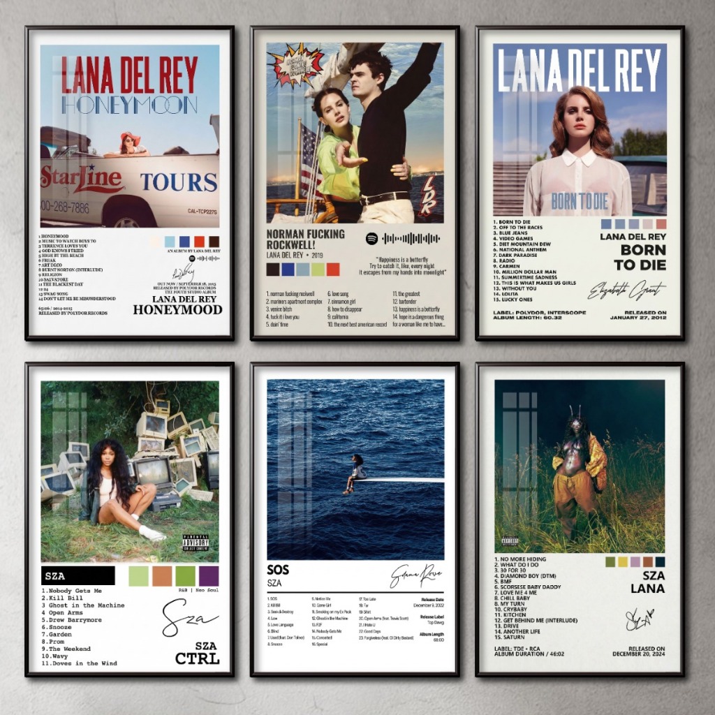 Tranh Album Âm Nhạc của SZA, Lana Del Rey Tráng Gương Khung Composite Decor Treo Tường Trang Trí
