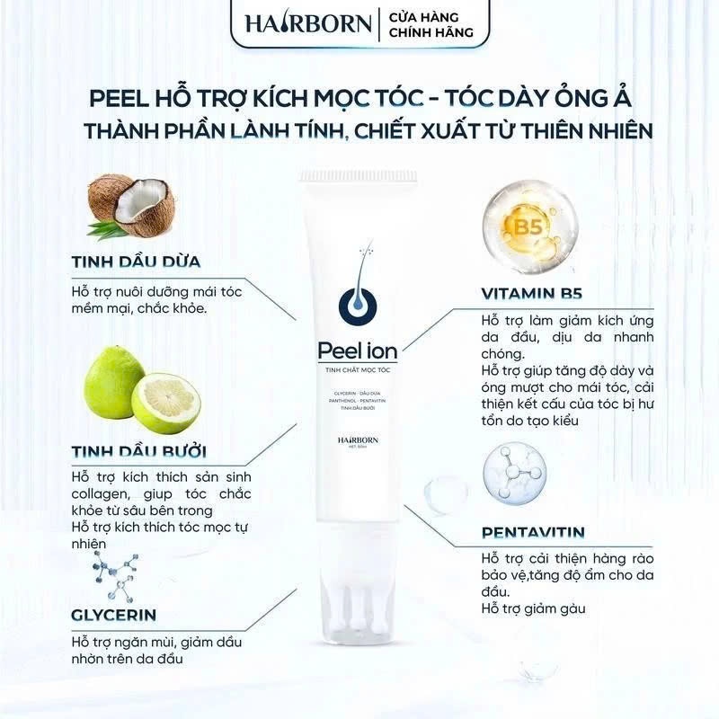 Lăn Mọc Tóc Mocha Hairborn , Tinh Chất Mọc Tóc Công Nghệ Ion Nano 2 chiều , Peel Ion Hairborn 60ml