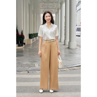 Áo Kiểu Sơ Mi Nữ LAMER FASHION Lụa Ngọc Trai Công Sở Dáng Suông Ngắn Tay In Họa Tiết Đính Logo KUVN O61H26Q006