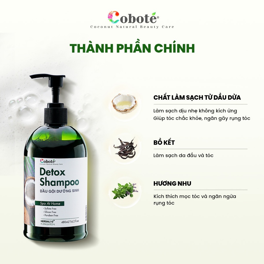 Dầu gội kích thích mọc tóc, làm phồng tóc Coboté Detox – Giúp tóc dày, khỏe, giảm rụng 100ml/480ml