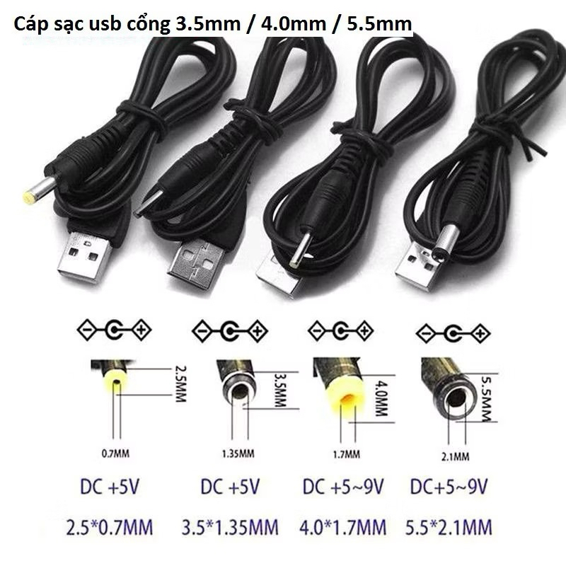 Dây Cáp Chuyển Đổi Usb Sang Cổng 3.5 / 4.0 / 5.5 mm 5v Dc Tiện Dụng - Dây sạc chuyển đổi 3.5mm 4.0mm 5.5mm USB