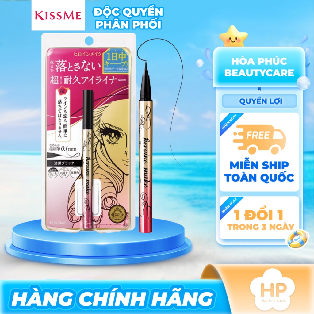 Bút Kẻ Mắt Nước Không Lem, Không Trôi Nét Kẻ Siêu Mãnh Kissme Eyeliner Rich Keep Màu Đen (0.4mL)