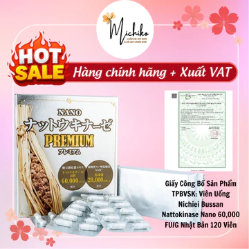 [Hàng Chính Hãng + Xuất VAT] Viên Uống Nichiei Bussan Nattokinase Nano 60,000 FU/G Nhật Bản 120 Viên