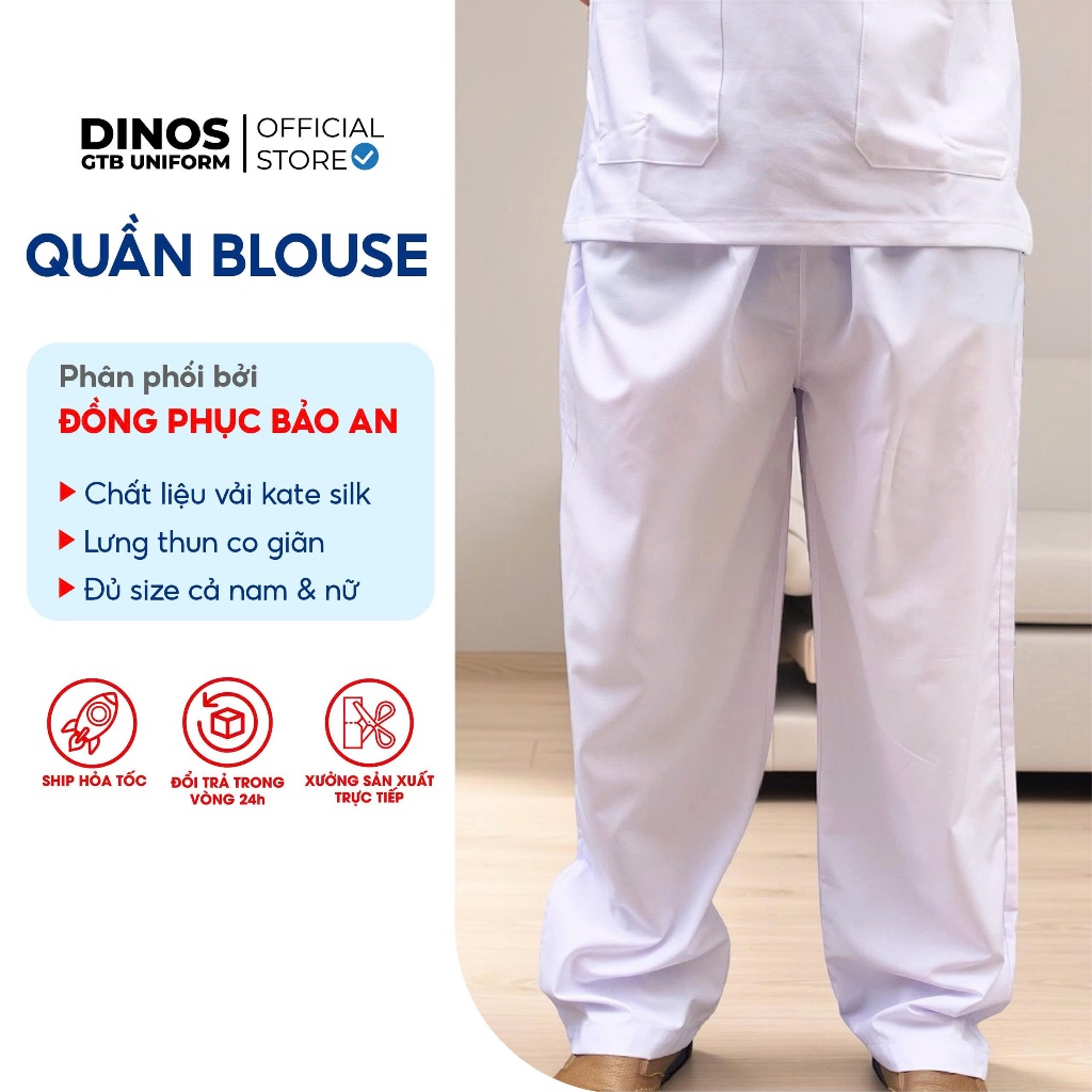 Quần Blouse Trắng Kate Mỏng Lưng Thun Không Túi - Mặc Thoải Mái Cho Bác Sĩ, Điều Dưỡng, Kỹ Thuật Viên