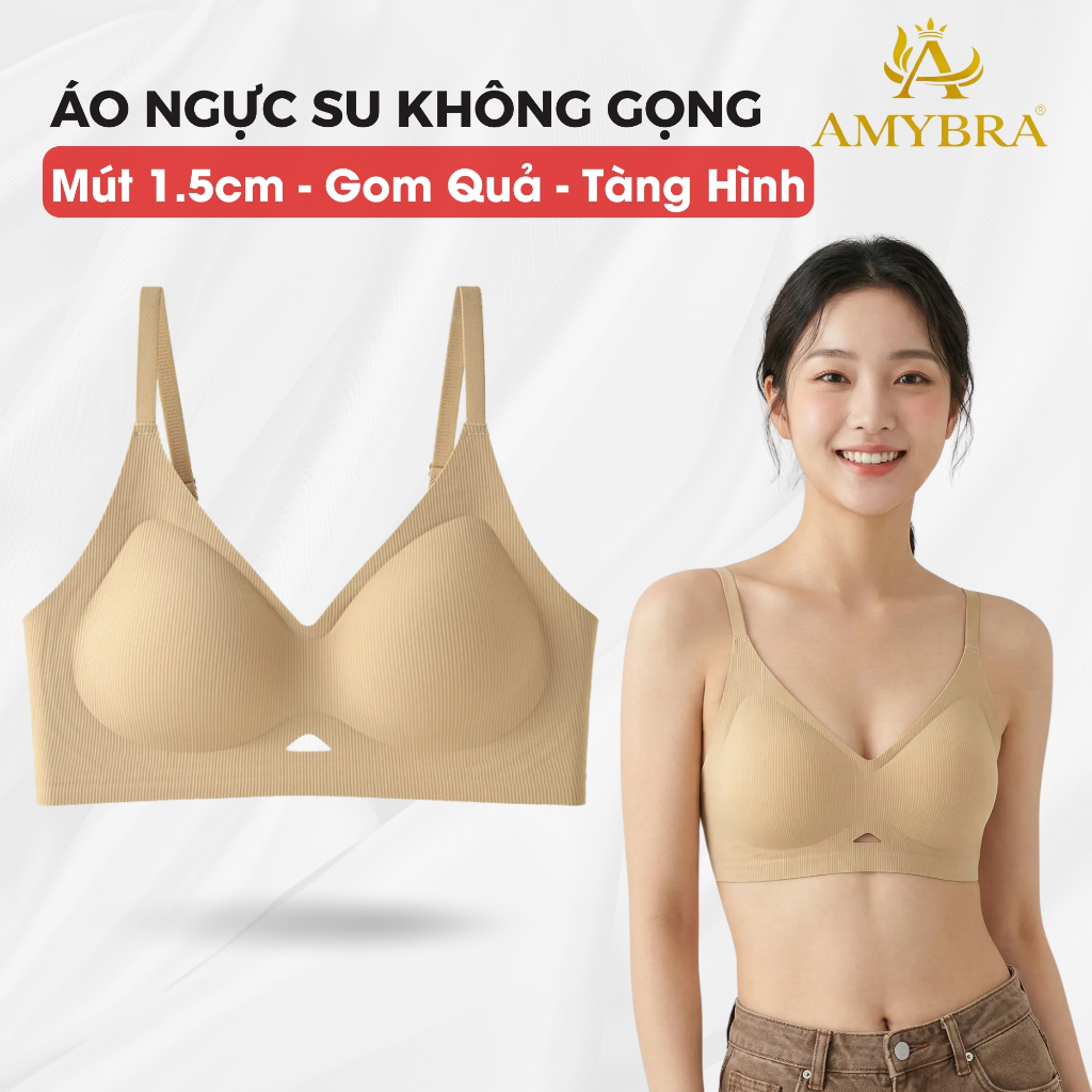 [Hàng Mới Về] Áo Ngực Nữ Su Không Gọng Mềm Mịn, Áo Lót Nữ Đệm Vừa 2cm Chống Chảy Xệ AMYBRA A1289