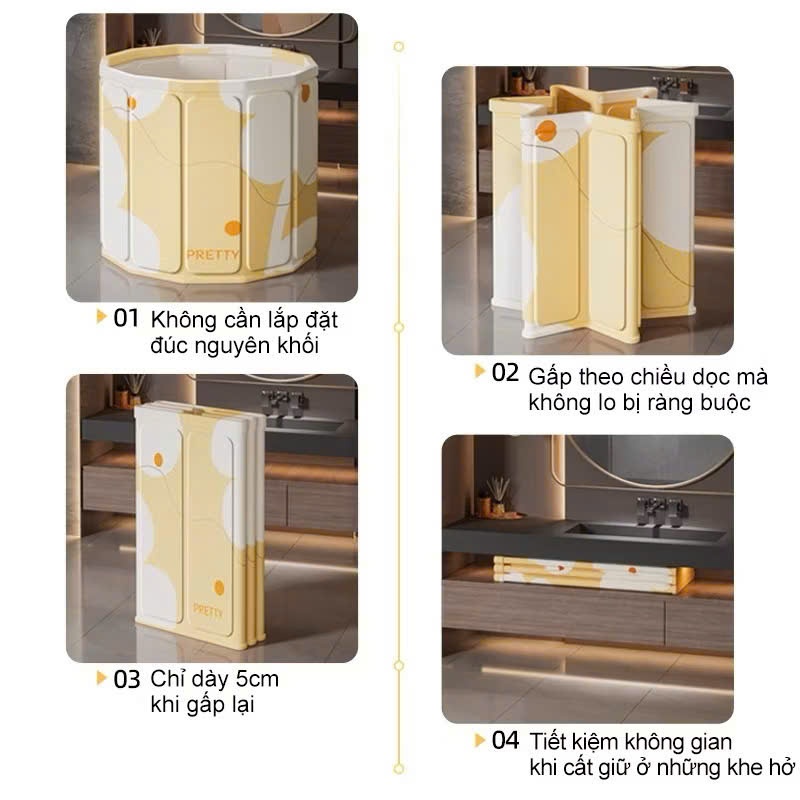 Bồn Tắm Gấp Gọn Tự Bung Cho Bé Và Mẹ Cao Cấp,Lớp Giữ Nhiệt 3 Giờ, Không Cần Bơm Hơi, Dung Tích Lớn 150L, Dễ Dàng Sử Dụng