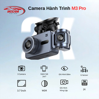 [TẶNG THẺ 32GB] Camera Hành Trình Ô Tô 3 Mắt M3 Pro Chính Hãng HCCAM - Ghi hình 3 mắt, Quay 2K Ultra HD sắc nét