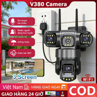 Camera wifi V380 12MP CCTV Ba ống kính An ninh Phát hiện theo dõi tự động Âm thanh hai chiều