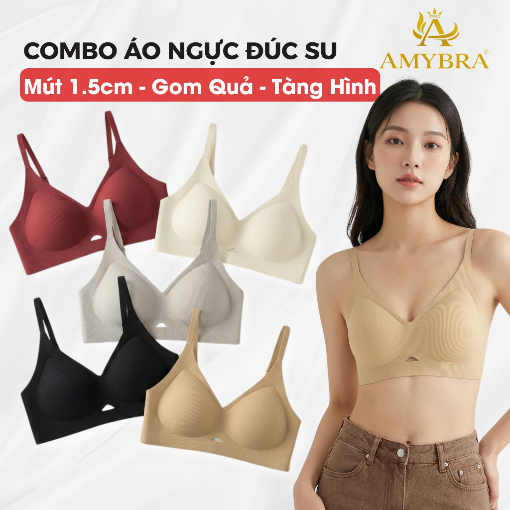 [Combo Tiết Kiệm] Combo Áo Ngực Nữ Đúc Su Không Gọng Mềm Mịn, Set Áo Lót Nữ Đệm Vừa 2cm Chống Chảy Xệ AMYBRA A1289