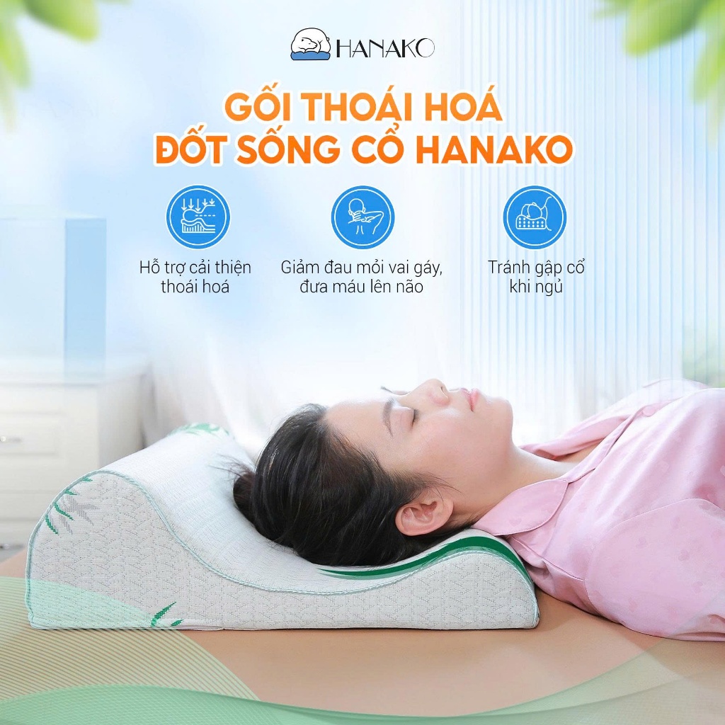 Gối Chăm Sóc Cột Sống Cổ Hanako – Thiết Kế 2 Đầu Cao Thấp Linh Hoạt, Hỗ Trợ Giảm Đau Mỏi Vai Gáy