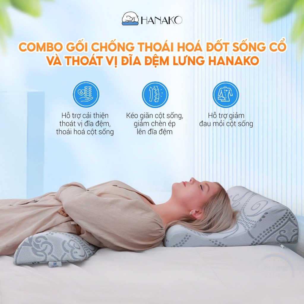 Bộ Gối Kê Chống Thoái Hóa Đốt Sống Cổ Và Gối Kê Lưng Chống Thoát Vị Đĩa Đệm HANAKO