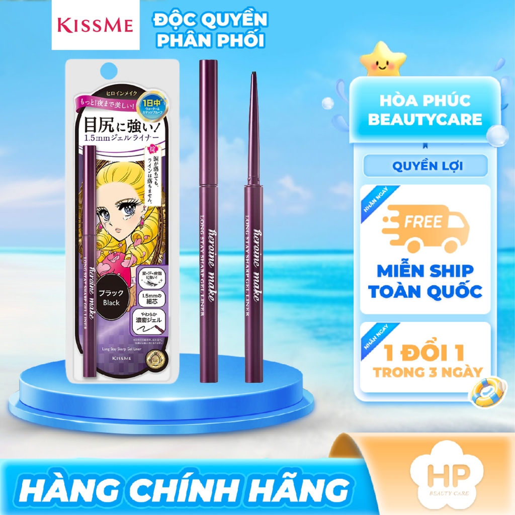Bút Chì Gel Kẻ Mí Mắt Siêu Chống Trôi Dạng Xoay Kissme Heroine Make Long Stay Sharp Màu Đen 01
