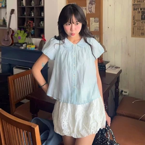Áo babydoll cổ sen tay phồng phối khuy hoa Midori ୨୧ by Vintagevibes.