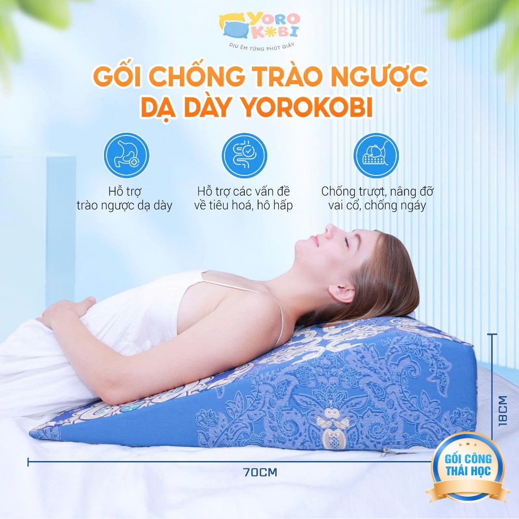 Gối Chống Trào Ngược Dạ Dày Yorokobi Bo Tròn Đỉnh Giúp Giảm Ợ Chua, Trào Ngược, Chống Ngáy