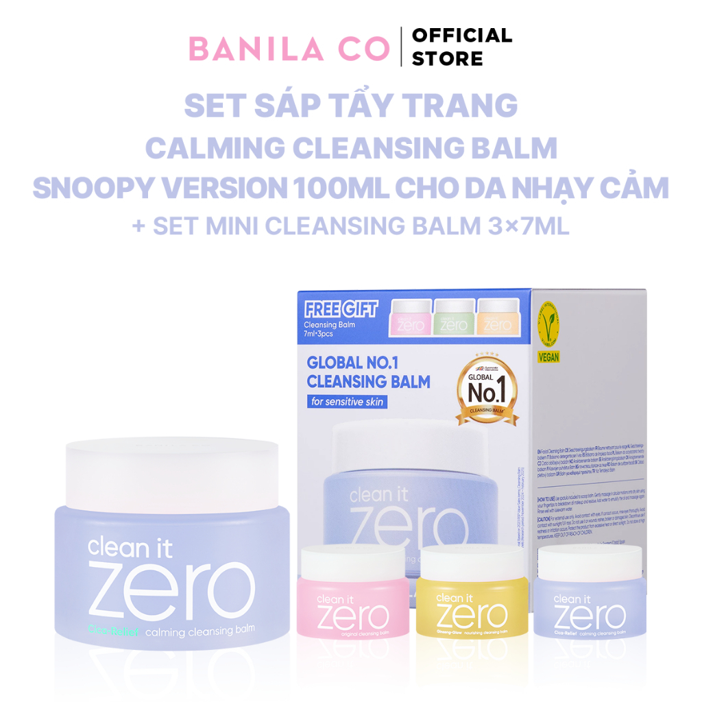 Set Sáp tẩy trang Banila Co C​l​e​a​n i​t Z​e​r​o C​l​e​a​n​s​i​n​g Calming 100ML+3 Mini Balm 7ML