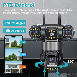 Camera wifi V380 12MP CCTV Ba ống kính An ninh Phát hiện theo dõi tự động Âm thanh hai chiều