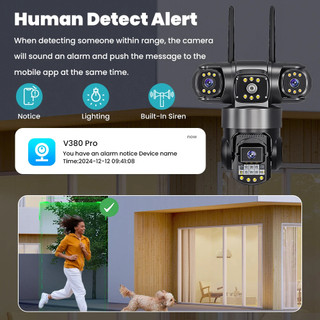 Camera wifi V380 12MP CCTV Ba ống kính An ninh Phát hiện theo dõi tự động Âm thanh hai chiều