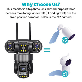 Camera wifi V380 12MP CCTV Ba ống kính An ninh Phát hiện theo dõi tự động Âm thanh hai chiều