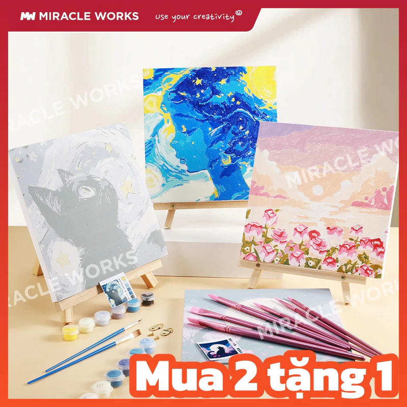 MW 20x20CM Tranh Tô Màu Theo Số Hóa có Khung kèm combo dụng cụ Tranh Sơn Dầu Tổng Hợp Nhiều Mẫu,Tran