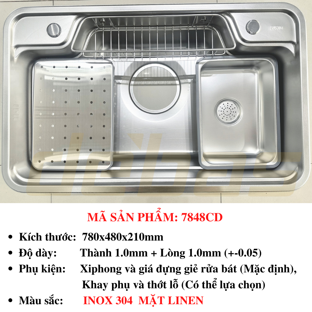 Chậu rửa bát chống xước 1 hố 100% inox 304 kiểu dáng Nhật hiện đại đa năng cao cấp Debas 7546 7848