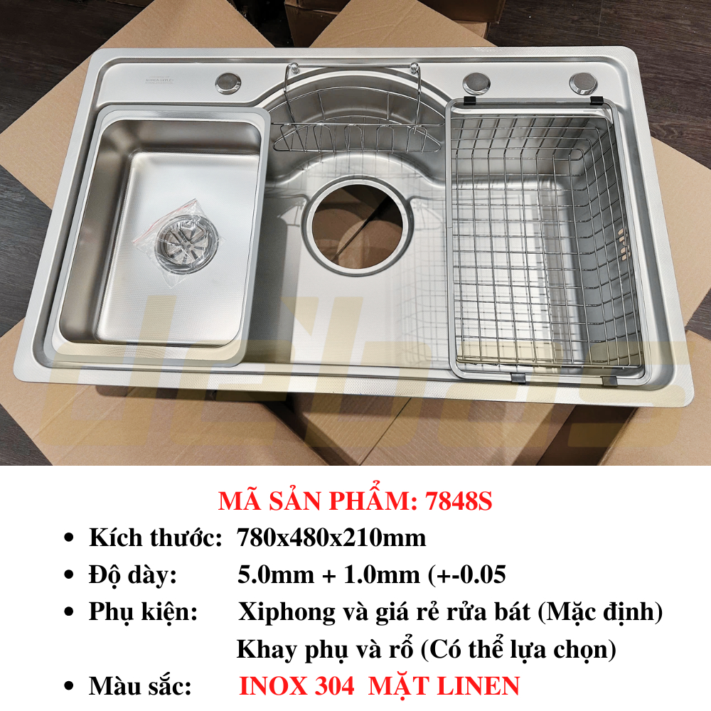 Chậu rửa bát chống xước 1 hố 100% inox 304 kiểu dáng Nhật hiện đại đa năng cao cấp Debas 7546 7848
