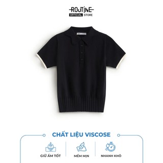 Áo Dệt Kim Tay Ngắn Nữ Cổ Polo Phối Nẹp Form Fitted Cropped - Routine 10F25KNIW040
